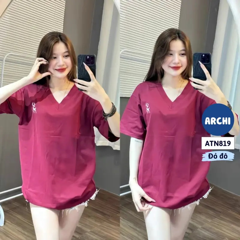 ATN819 Áo thun tay lỡ unisex cổ tim form rộng Archi 4