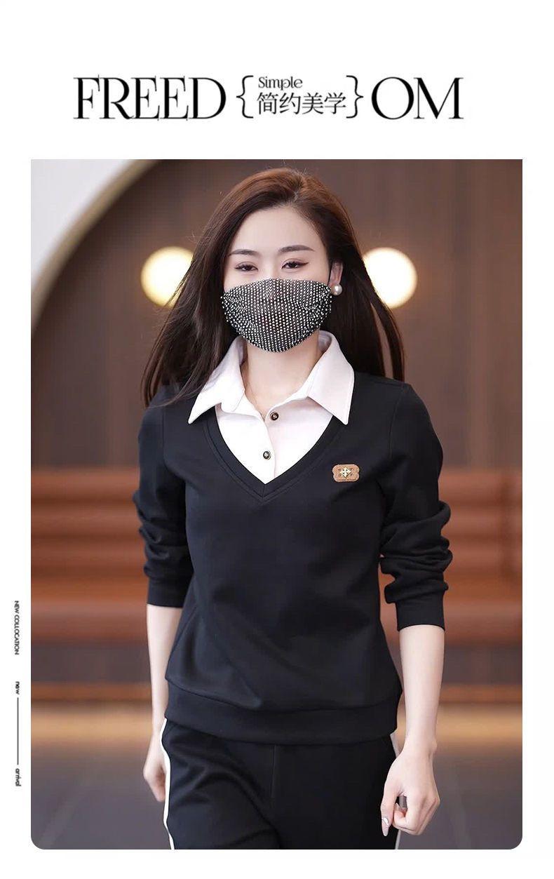 Product Introduction of Bộ Đồ Quần Áo Thể Thao Thường Ngày Cho Nữ, Bộ Sưu Tập Mùa Xuân Và Mùa Thu, Thời Trang Mới, Thích Hợp Cho Mẹ Trẻ, Áo Sơ Mi Chắp Vá, Cổ Áo, Áo Len Mỏng, Bộ Hai Mảnh 3