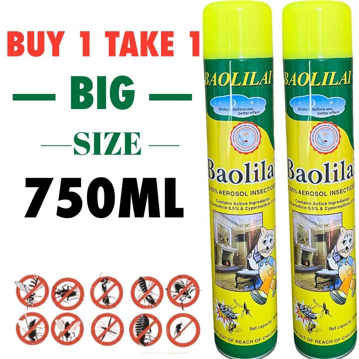 ￼BUY 1 TAKE 1 Baolilai insect spray moquito killer Insecticide spray aerosol  insect killer mosquito spray 750ml