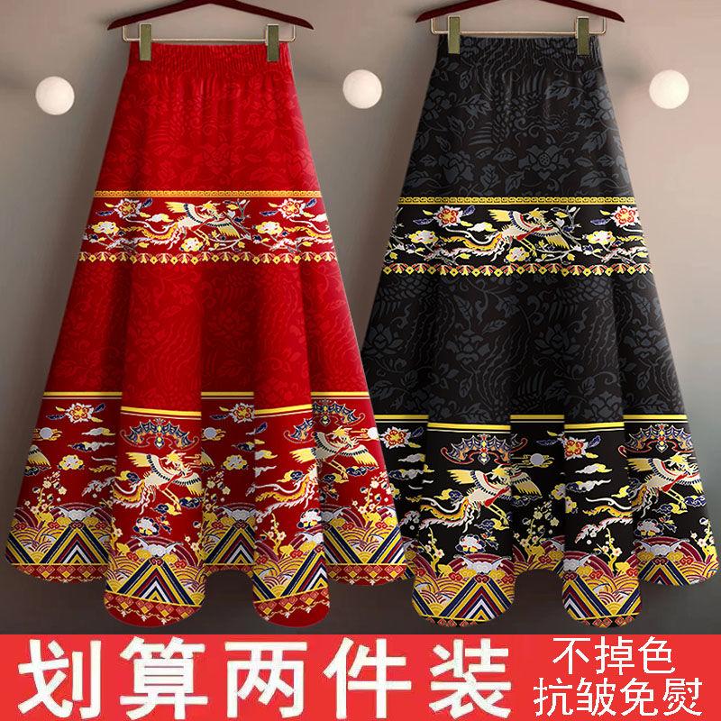 Product Introduction of กระโปรงยาวปานกลาง เสื้อผ้าผู้หญิงพลัสไซส์ สไตล์ตะวันตกใหม่ พิมพ์ลาย กระโปรงสวิงขนาดใหญ่ เดรดกระชับสัดส่วน ซ่อนผ้าโพกหัวเหนือเข่า กระโปรงเอวสูง 2024 2