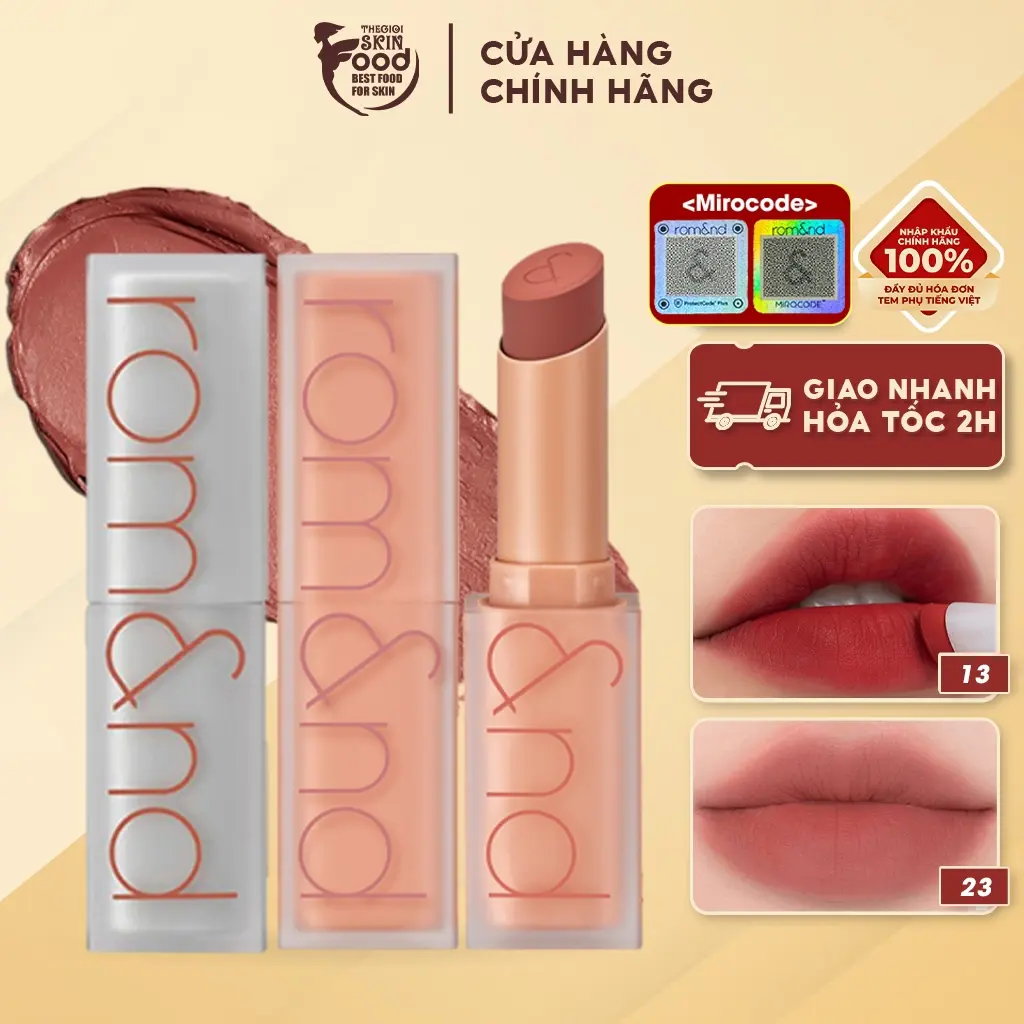[NEW] [MUTERAL NUDE] Son Thỏi Siêu Lì Cao Cấp Hàn Romand New Zero Matte Lipstick 3g Trang Điểm Mỹ Phẩm Cosmetic