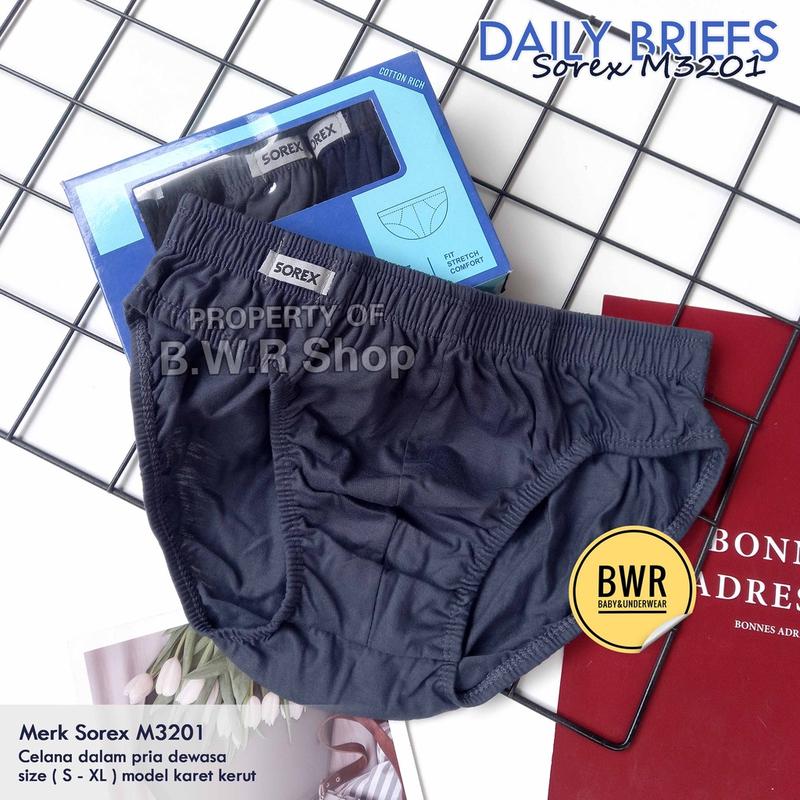 [ 3pc ] CD Sorex M 3201 Karet Kerut / Celana Dalam Pria Daily Basic Briefs Sorex M3201 | Bwr Katun Polos 0