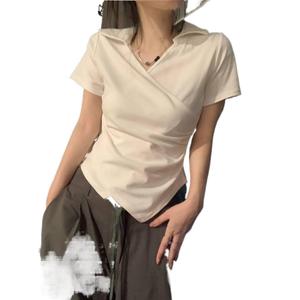 Dopamine Irregular T-Shirt for Women, Short Sleeve, New Design with Ruched Details, Elegant Waist-Cinching Sweet and Spicy Slim-Fit Top