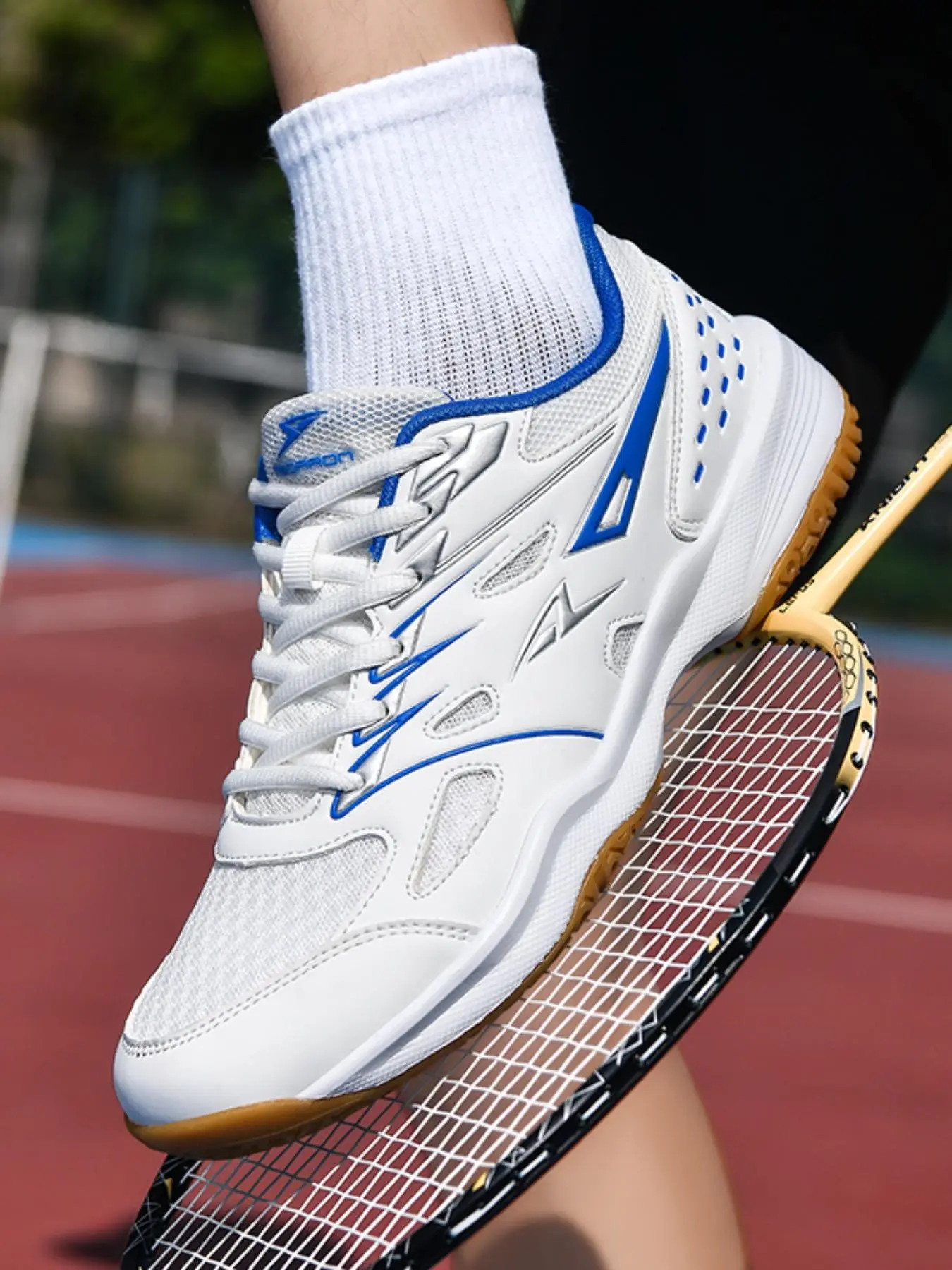 Men's Lace Up Breathable Lightweight Badminton Shoes, Comfortable Non-slip Shock Absorption Sports Shoes, Professional Badminton Training Shoes