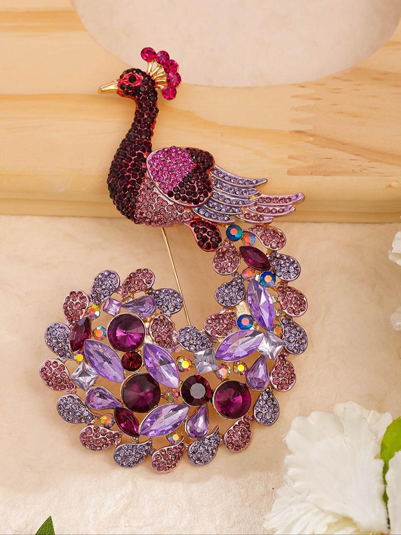 Product Introduction of New Style Peacock Design Brooch, Fashionable Rhinestone Decorated Brooch Jewelry for Women & Girls, Trendy All-match & Exquisite Brooch for Birthday Gift 2