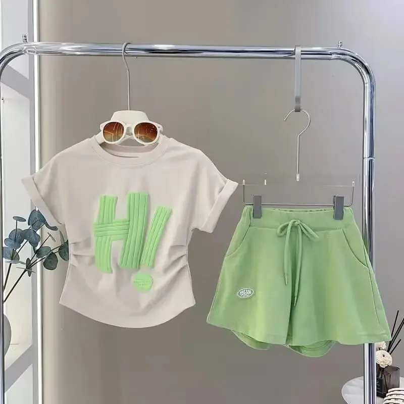 SETELAN BAJU ANAK PEREMPUAN LENGAN PENDEK MOTIF HI UNTUK 1-5 TAHUN 4