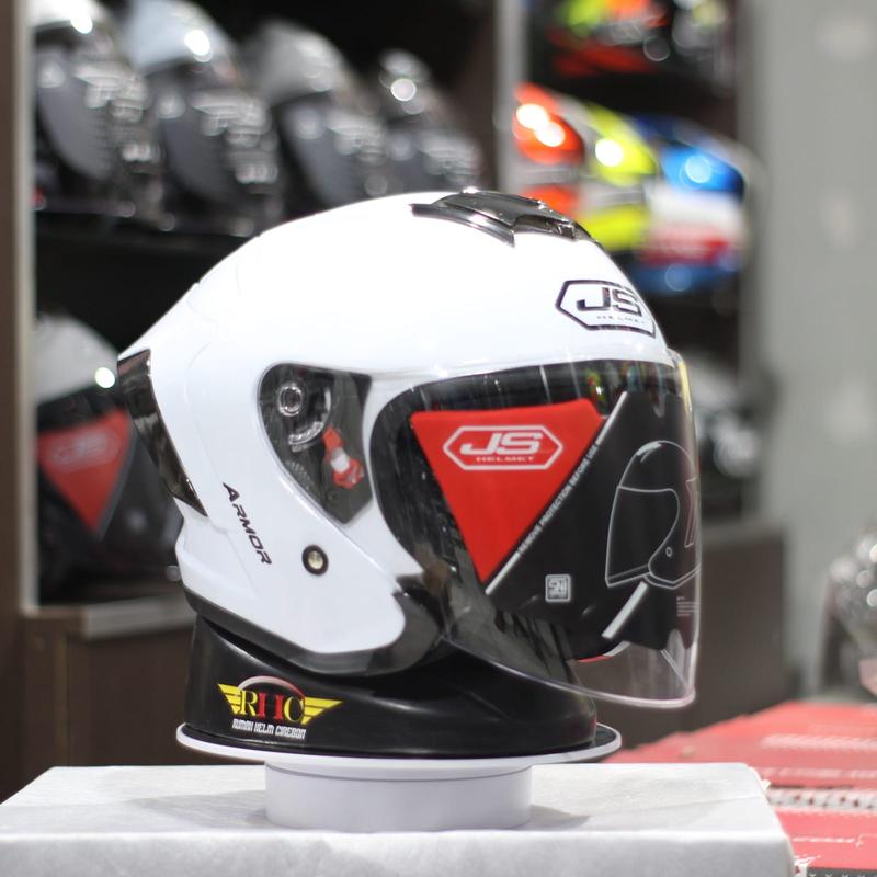 helm JS armor half face solid /polos, sudah Standard SNI, helm kekinian untuk pria dan wanita dewasa Warna Putih Glossy Helmet Motorcycle 1