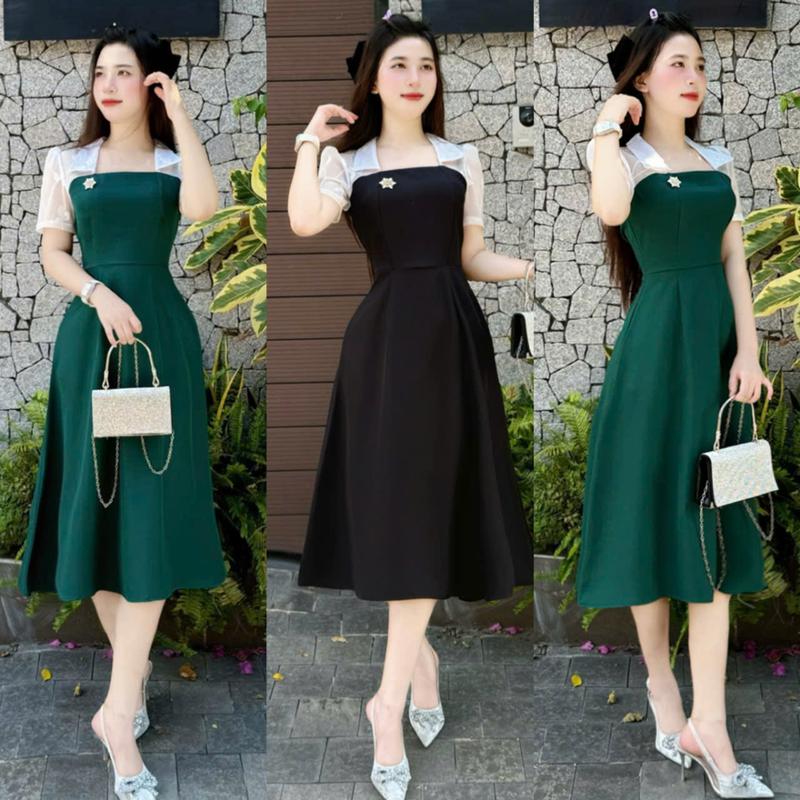 C2- Váy thiết kế dự tiệc dáng dài phối tơ thêu hình chiếc lá sang trọng thanh lịch vải lụa hàn mềm mịn- Size S.M.LXL - Women, Dress Women Dress hoaiphuongshop hoaiphuongxuongmay