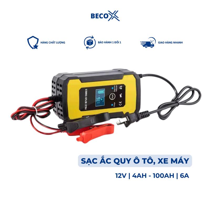 Bộ Sạc Ắc Quy Ô Tô Xe Máy 12V 4Ah - 100Ah Tự Ngắt Khi Đầy Điện Có Màn Hình Thông Tin Chức Năng Bảo Dưỡng Bình