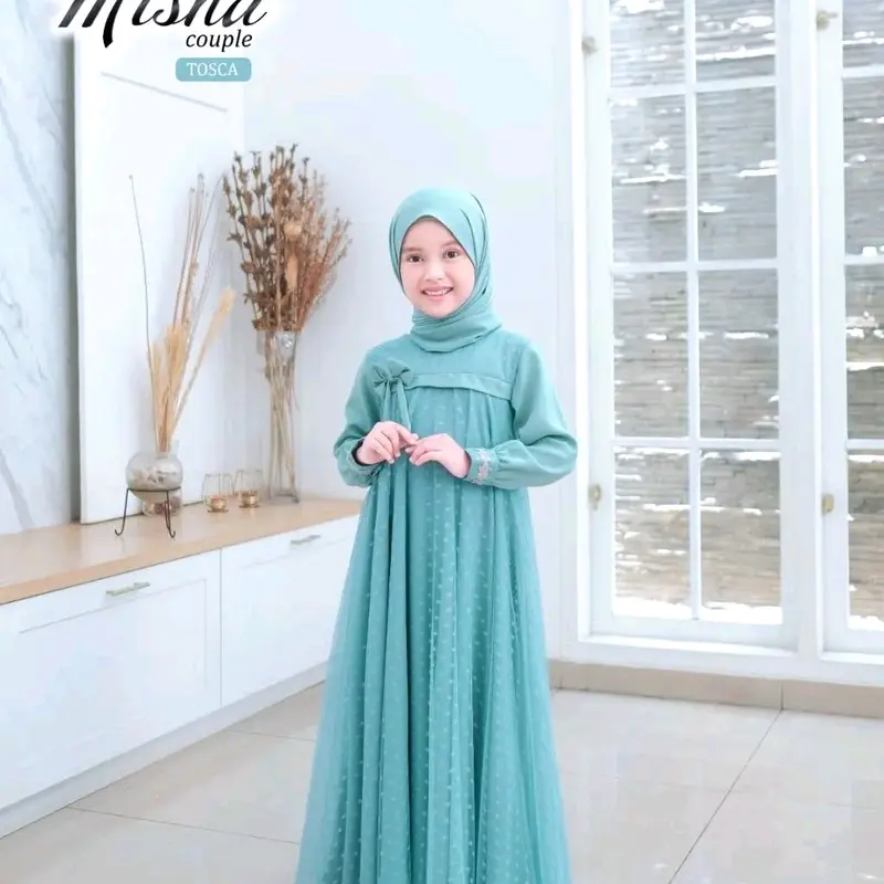 Misha dress kids usia 5-15 thn UK M, L, XL bahan shakila mix tille dot gamis terbaru / gamis anak perempuan / gamis lebaran / gamis Renda baju  lebaran 4