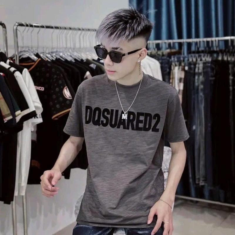 Áo Thun D Q S In Chữ Đen Chất Cotton Thoáng Mát Cho Nam Nỡ Menswear Cổ Tròn
