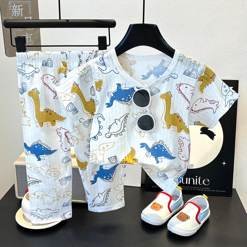 Product Introduction of (73-100cm) 2PCS=1SET Pajama Suits For Infant Kids Boys Short Sleeved Long Pants Set Boys Girls Velvet Warm Short-Sleeved Bottoming Solid Color Kids Clothes Clothes Set Fitted Baby Children 38