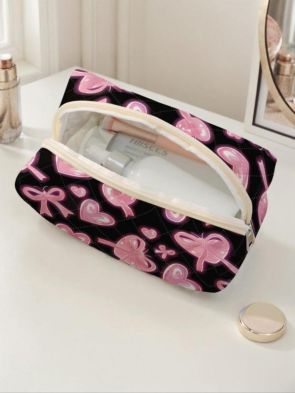 Heart Pattern Makeup Bag, Portable Zipper Makeup Storage Bag, Lightweight Travel Bag, Suitable for Business Trips, Travel, Valentine's Day Gifts 2