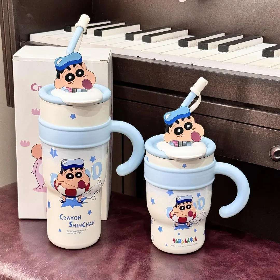 Cốc Nước, Bút Chì Màu Shin Chan, Cốc Vua Băng, Dung Tích Lớn 1200ml, Bình Nước, Thép Không Gỉ 316, Cốc Cách Nhiệt, Cốc Có Ống Hút Mới, Thích Hợp Cho Học Sinh, Ấm Nước