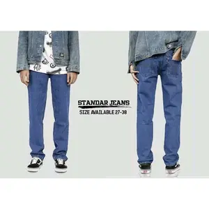 Celana Jeans Panjang Reguler Standar Pria Keren Polos denim hitam Nyaman