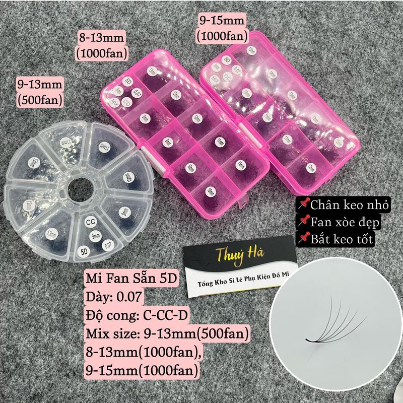 Mi fan 5D hộp mix size  (9-13)-(8-13)-(9-15)mm  dày 0.07_cong C,CC,D _fan volume-THÚY HÀ Nữ Trang Điểm Cosmetic Mỹ Phẩm