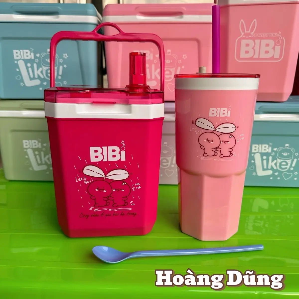 Combo thùng đá mini 1.2L và ly nhựa giữ nhiệt BiBi 600ml đựng trà sữa, nước ngọt