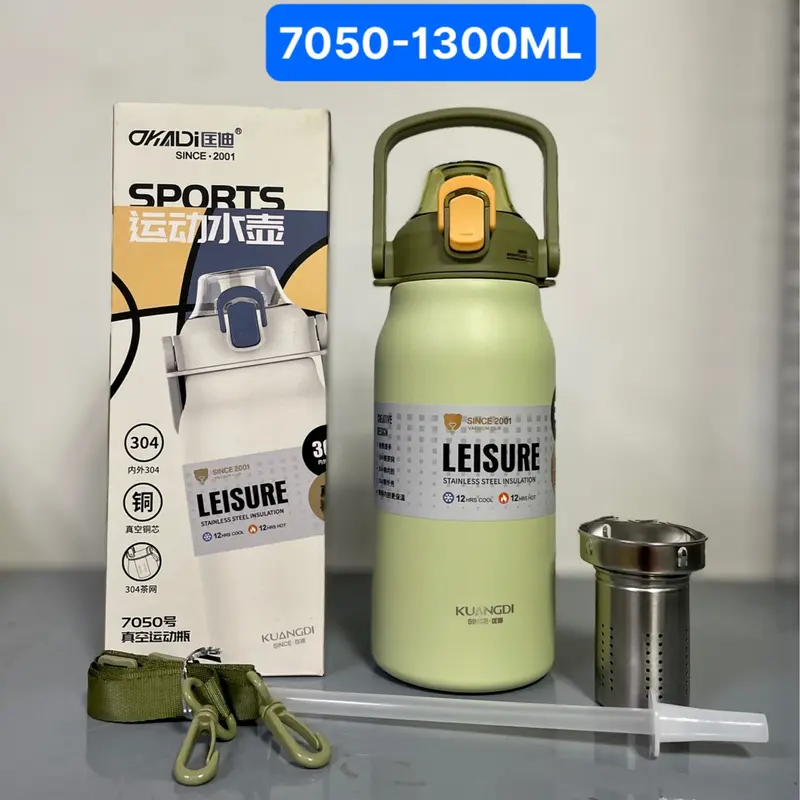 Bình Giữ Nhiêt KUANGDI 7050 Inox 304 Dung Tích 1300ml 1800ml Có Ống Hút Quai Xách Dây Đeo Lõi Lọc Trà Tiện Dụng 8