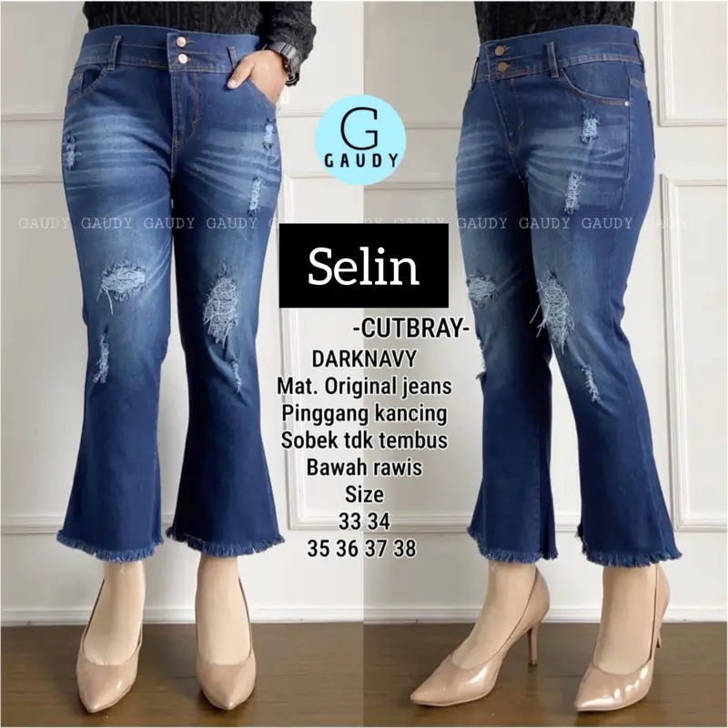 Terbaru Seline  Celana Wanita Lepis  Super Jumbo Big Size  BB 75-85KG Jeans Kekinian Bawah Rawis COD Karet Denim cut Melar Tebal Dewasa Cutbray Panjang Cewek 1