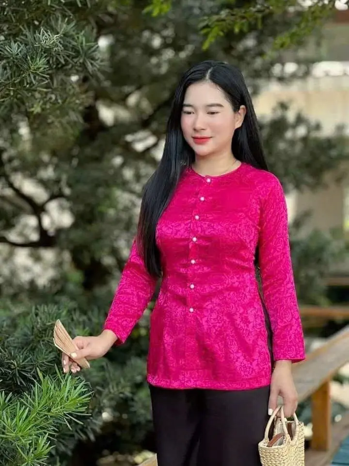 nguyên bộ bà ba áo gấm đủ màu đủ size tay dài phối quần đen
