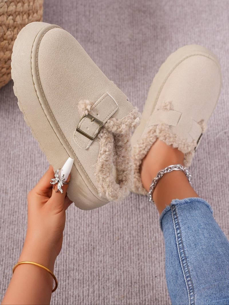 Product Introduction of Autumn Outfits Women's Fashionable Plain Color Fluffy Lined Snow Boots, Boots with The Fur, Casual Warm Slipper Boots for Fall & Winter, Female All-match Round Toe Mini Boots for Daily Wear 3