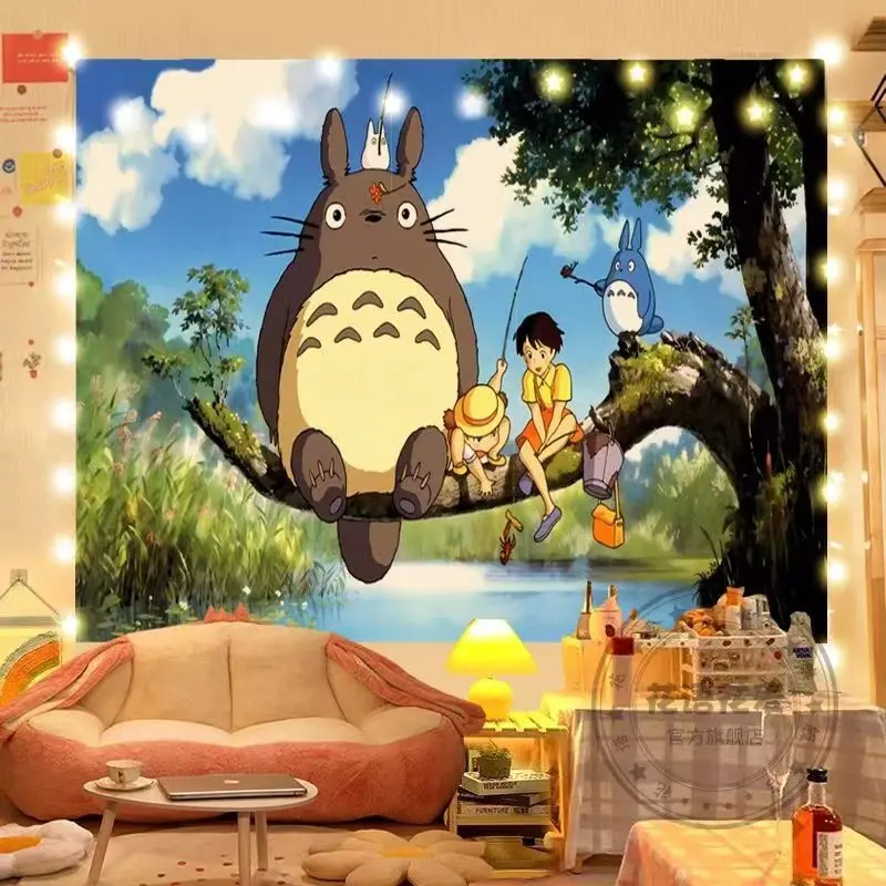 My Neighbor Totoro Miyazaki Cartoon Animation Ins Style Series Background Cloth Dormitory Bedroom Bedside Decoration Hanging Cloth Wall Cloth