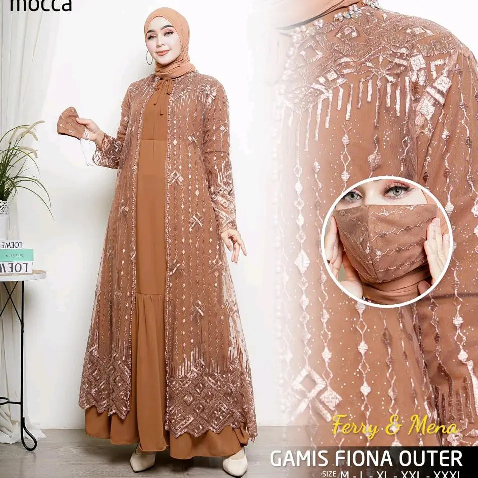 Gamis Fiona Outer Lepas Pasang Kece M-3L LD 130 cm | Gamis Jumbo Ld 130 cm | Gamis Tille Kondangan | Gamis Brokat Modern | Gamis Pesta Mewah | Gamis Wisuda | Gamis Lebaran