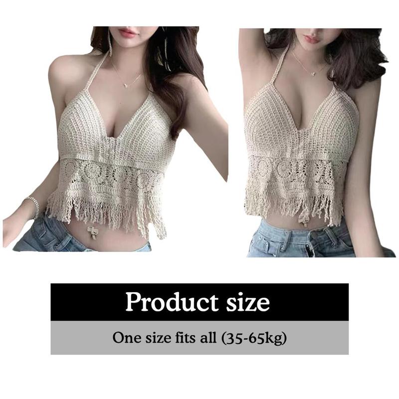 Áo Vest Cổ Yếm Tua Rua Khoét Lỗ Dành Cho Nữ, Thời Trang, Ngắn, Áo Gợi Cảm, Phong Cách Bohemian, Thích Hợp Cho Váy Đi Biển Và Váy Tập Yoga 5