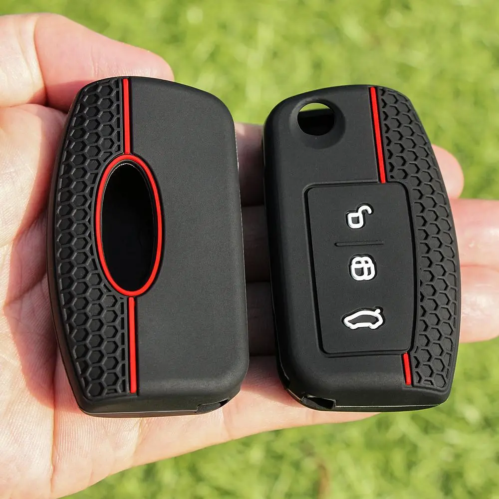Silicone Car Key Case Cover Fob, 1 Count Car Key Protector, Key Case Cover for Ford Fiesta Focus 2 C-Max Ecosport S-Max Fusion Mondeo Remote Control Case Keychain