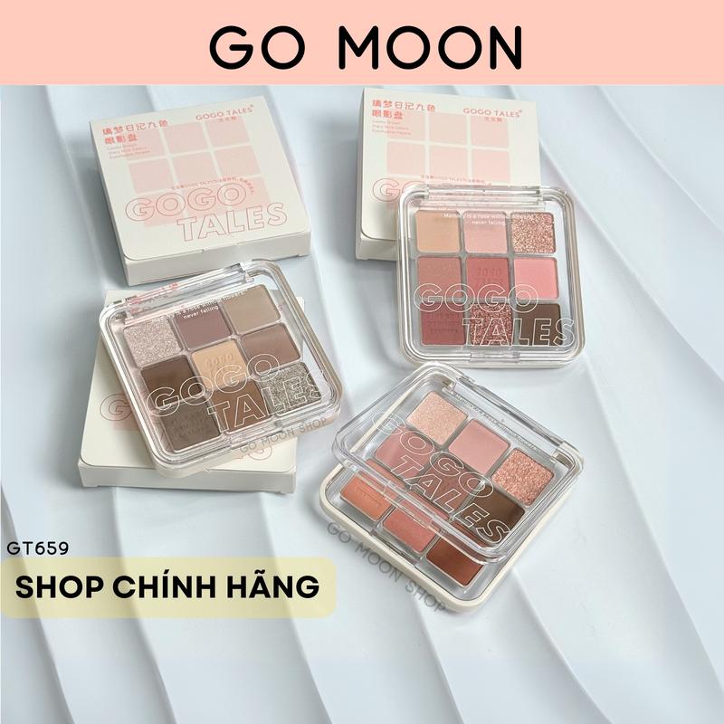 Bảng Phấn Mắt GOGO TALES 9 Ô Nhũ Lì Trang điểm mắt Tone hồng khói nâu đất gogotales GT659 11g gomoonshop má khối 3 trong 1