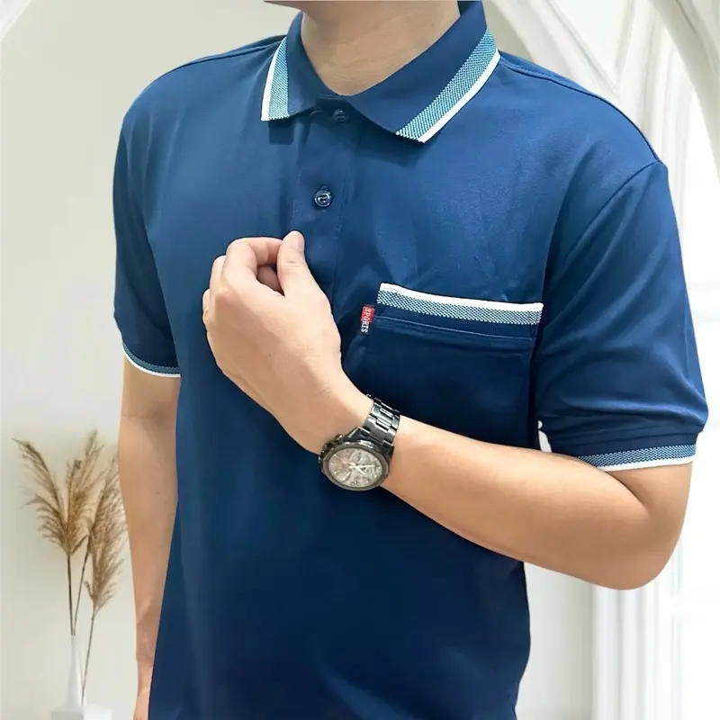 Áo thun nam có túi dệt kim, từ trẻ đến trung niên, chất poly co giản 4 chiều thấm hút, mền mịn thoải mái, không đổ long Polo Menswear Shirt Cotton 8