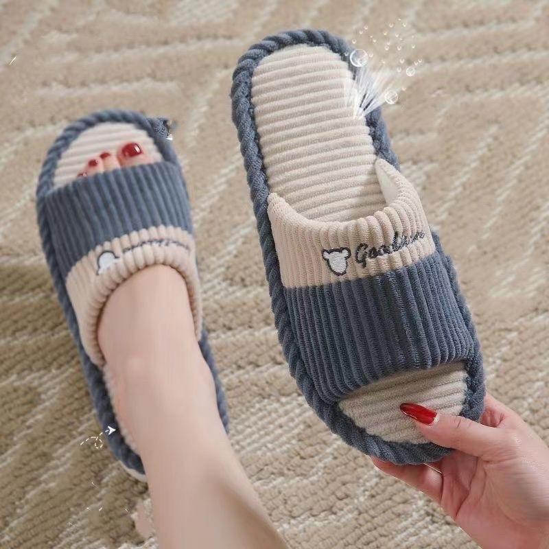 ￼Dép Đi Trong Nhà Mùa Đông , Dép Vải Lanh Kẻ Ngang Đế Cao Su Chống Trơn Trượt Thời Trang DéP Dép Lê Slipper Jean Hoa Nữ Có Quai 7