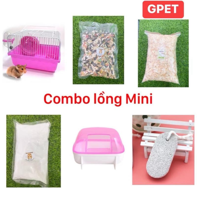  Combo 6 món nuôi Hamster: Lồng Mini thức ăn cát tắm mùn lót chuồng đá mài răng nhà tắm chuột hamster 