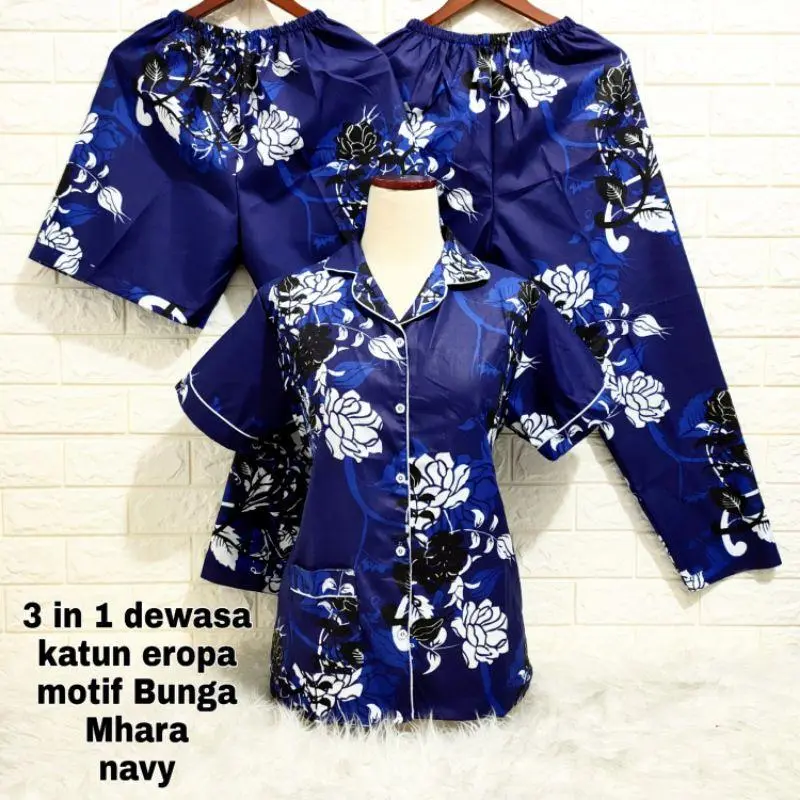 piyama wanita 3in1 motif bunga edition 4