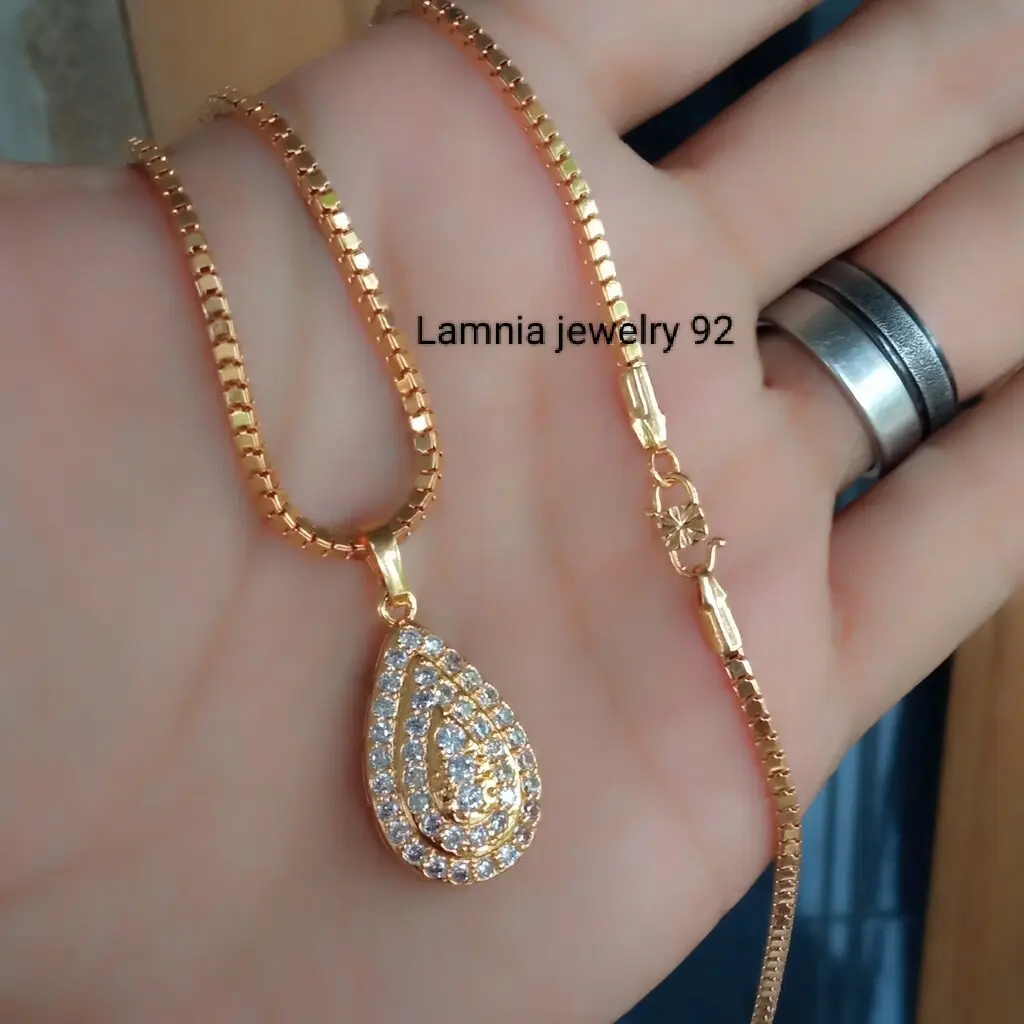 KALUNG FASHION WANITA MEWAH KACA MILANO LIONTIN PERMATA AIR  PENGAIT S  LAPIS Titanium 24k