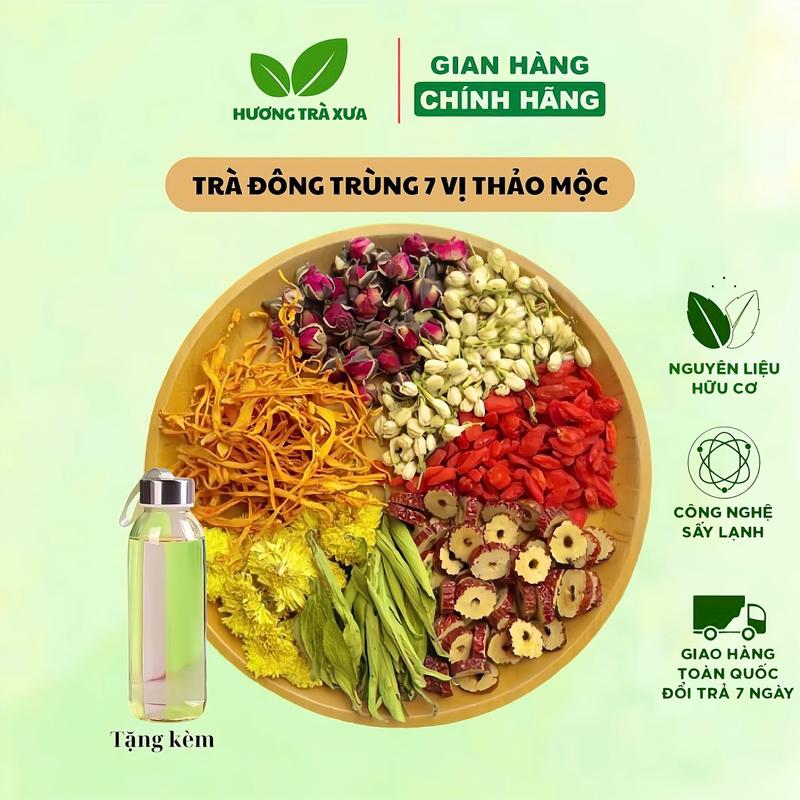 Trà Đông Trùng 7 Vị Thảo Mộc (Hộp 30 gói+Tặng bình thủy tinh 300ml+Có Mix các loại trà)