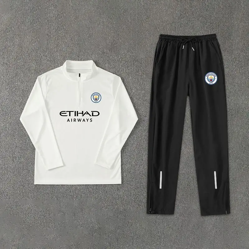 Bộ Đồ Tập Bóng Đá, Manchester City Và Real Madrid, Cổ Chân Đế, Khóa Kéo Một Nửa, Nhanh Khô, Quần Dài Tay, Thích Hợp Cho Mùa Xuân Và Mùa Thu, Bộ Đồ Thể Thao Cho Nam, 2425 Sport