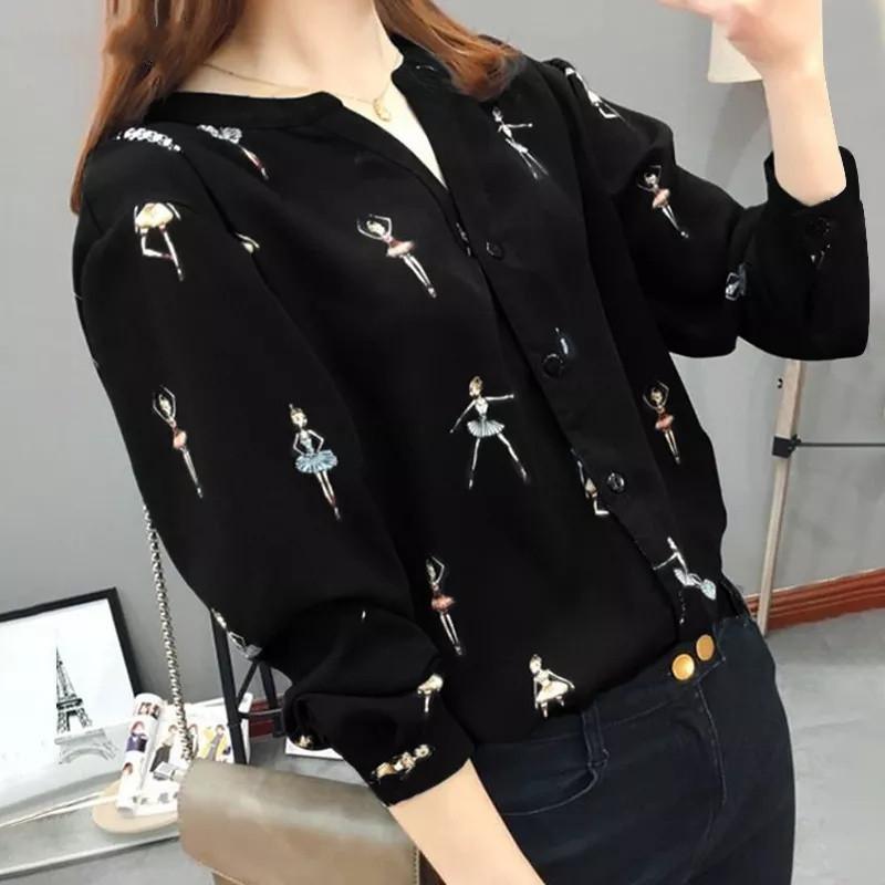 Product Introduction of Women's Human-Shaped Printed Shirt Long-Sleeved Summer Tunic Casual Shirt 5