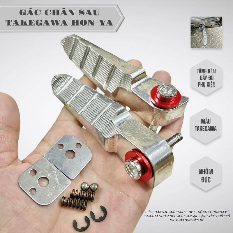 Gác chân sau Honda và Yamaha gác chân Takegawa nhôm đúc mẫu vân sọc tặng chốt xỏ long đền đỏ Phụ Kiện Phụ Tùng Inox