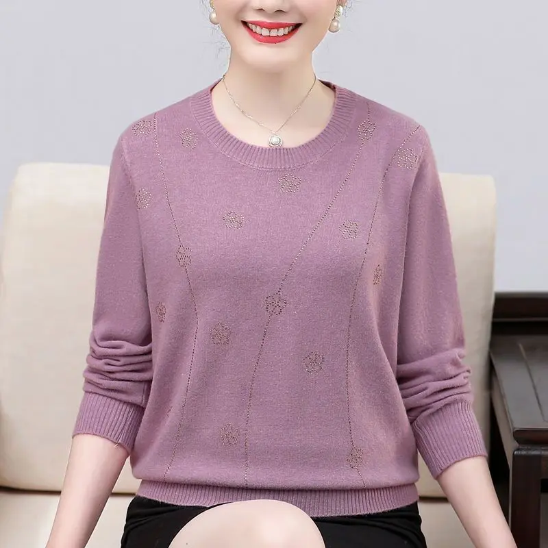 Quần Áo Mùa Xuân Và Mùa Thu Cho Mẹ TRUNG NIÊN, Cao Cấp, Thời Trang, Dài Tay, Áo Len, Dáng Rộng Vừa Vặn, Ngoại Cỡ, Đồ Len, Áo Sơ Mi Lớp Cơ Sở, Dành Cho Nữ