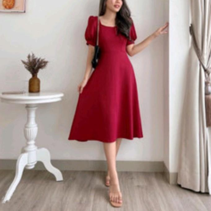 Witya/Dress Wanita Pesta Terbaru Korea Style - Gaun Kondangan Wanita Korea Witha/Dress pesta Model Simpel Elegan dan Nyaman Remaja Dewasa Mewah  Casual Pendek Kain Crinkle Airflow 2