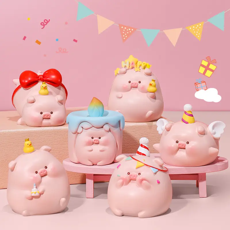 Blindbox Wish you happiness - Mô hình heo hồng chúc mừng sinh nhật, trang trí góc học tập dễ thương (Hộp lẻ ngẫu nhiên)