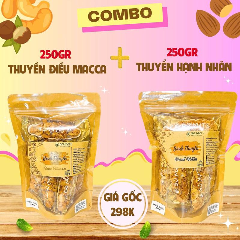 Combo C1: 1 túi Thuyền Điều Macca 250g + 1 túi Thuyền Hạnh Nhân 250g GO NUTS, bánh hạt mix ngũ cốc dinh dưỡng
