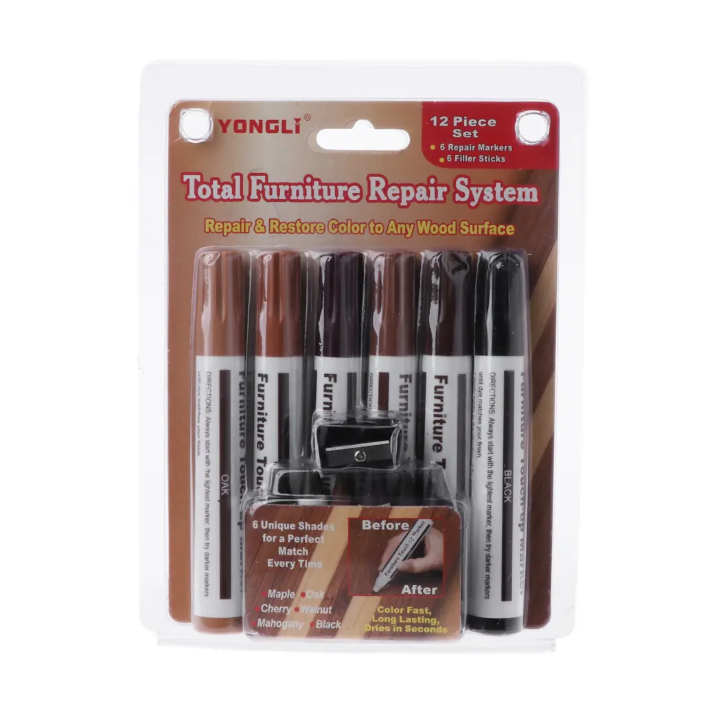 13 Pcs Wood Stain Restore Marker Wax Sticks with Sharpener for Home Carpenters