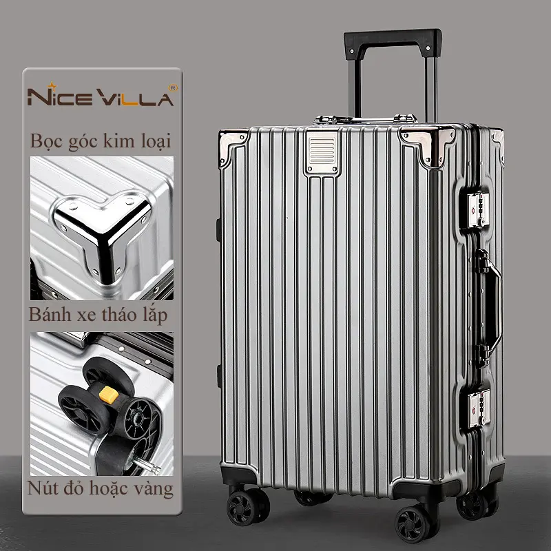 Vali Khung Nhôm Vân Nhám Chống Trầy Xước NiceVilla Size 20inch-24inch-29inch