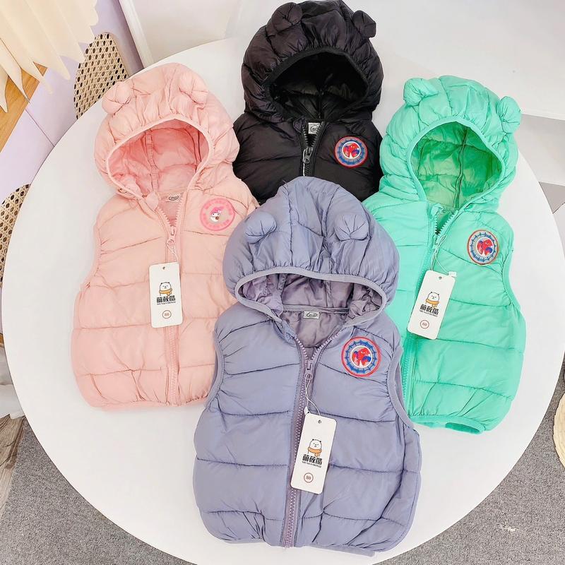 Áo phao gile gấu có đèn nhấp nháy cho bé trai và bé gái, size 6-23kg, thời trang mùa thu đông ấm áp