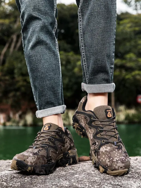 Men's Camo Print Lace Up Low Top Sneakers, Casual Comfortable Breathable Sports Shoes, Outdoor Sports Shoes for Men 7