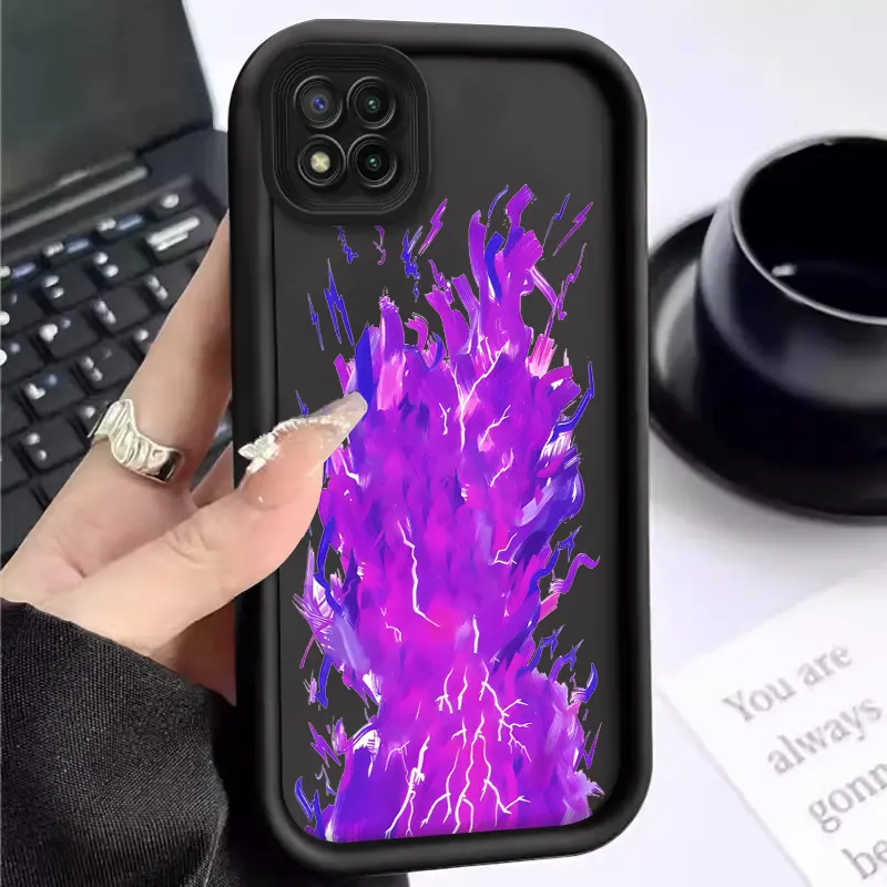 Dua bahan hitam dan putih,Casing ponsel silikon cair MATASURGA,api ungu case untuk Redmi 9c/10/10C/12/12C/13/13C/9/9A/A1/A3/K60ULTRA,terasa nyaman dan antibenturan Penutup 1