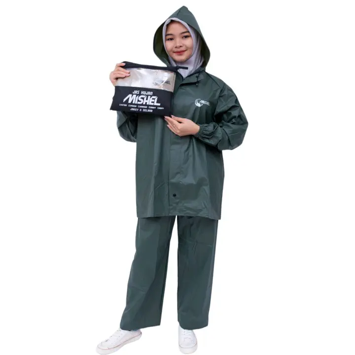 Jas Hujan  setelan pria wanita by Mishel bahan PVC 0,25 Tebal Elastis Anti Air Mantel