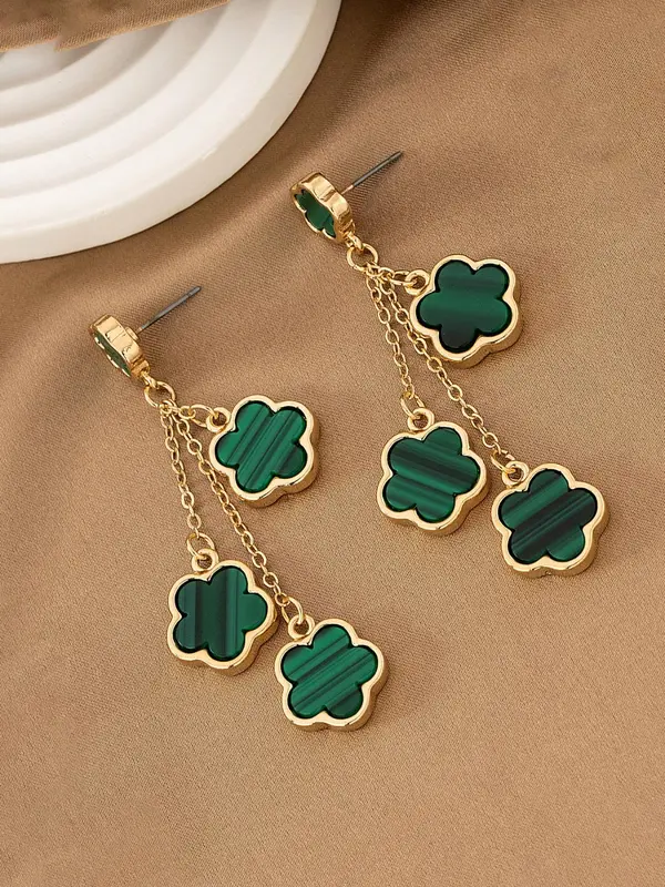 Women's Temperament Elegant Clover Design Dangle Earrings, 1 Pair Trendy Tassel Design Dangle Earrings, Chic Exquisite Vintage Jewelry for Daily & Party Decor 8